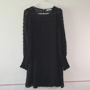 SOLUTION Swiss Dotted Black Sheer Overlay and Slip Dress Small Smocked Cuffs